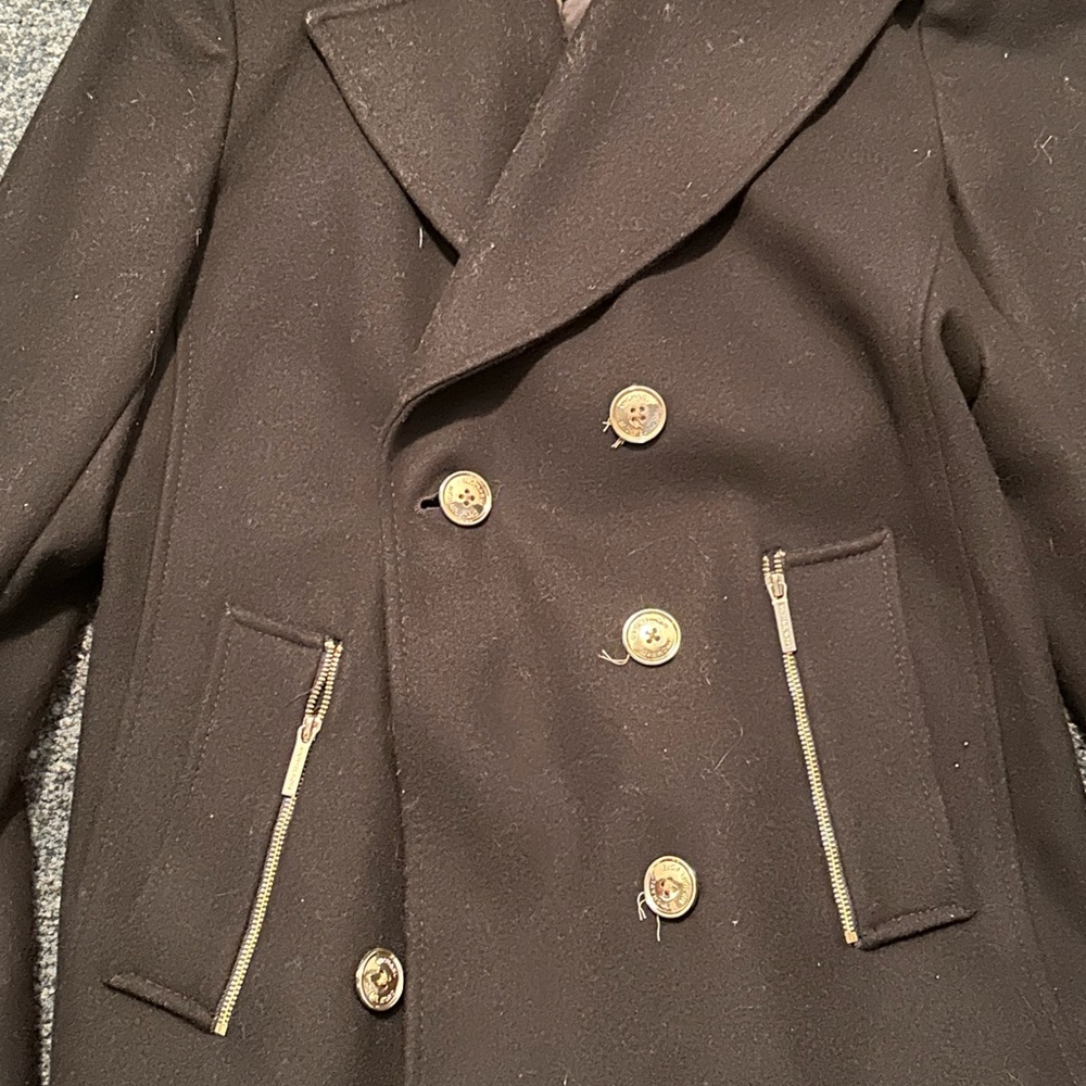 Michael Kors, black pea coat with gold detail